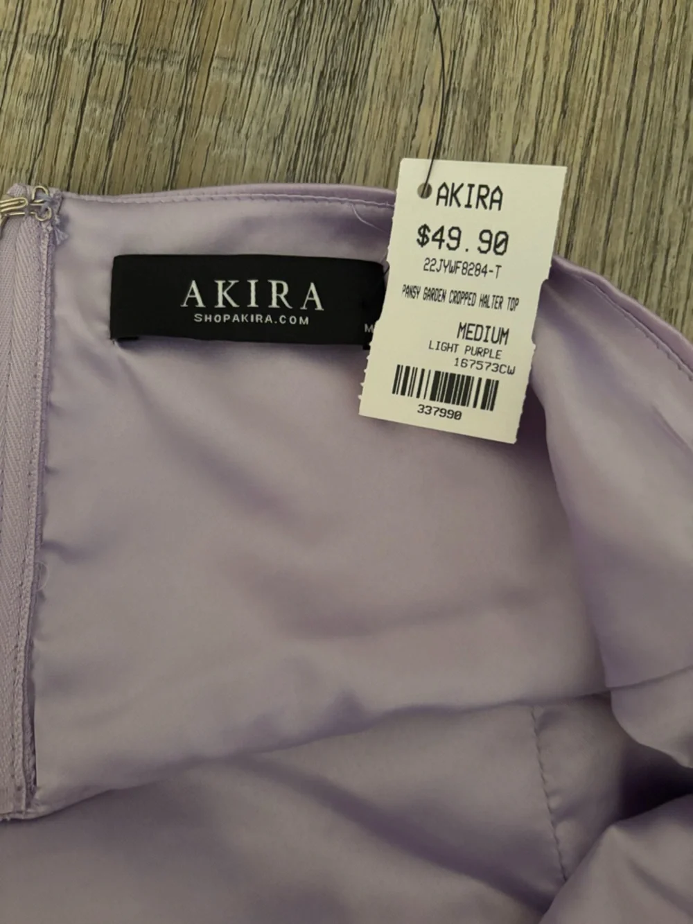 AKIRA Light Purple Satin Halter Crop Top - Picture 4 of 4